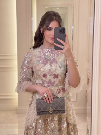 فستان شامبين بزهور وترتر