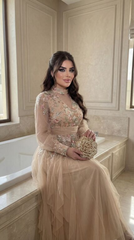 فستان شامبين تول مزهر